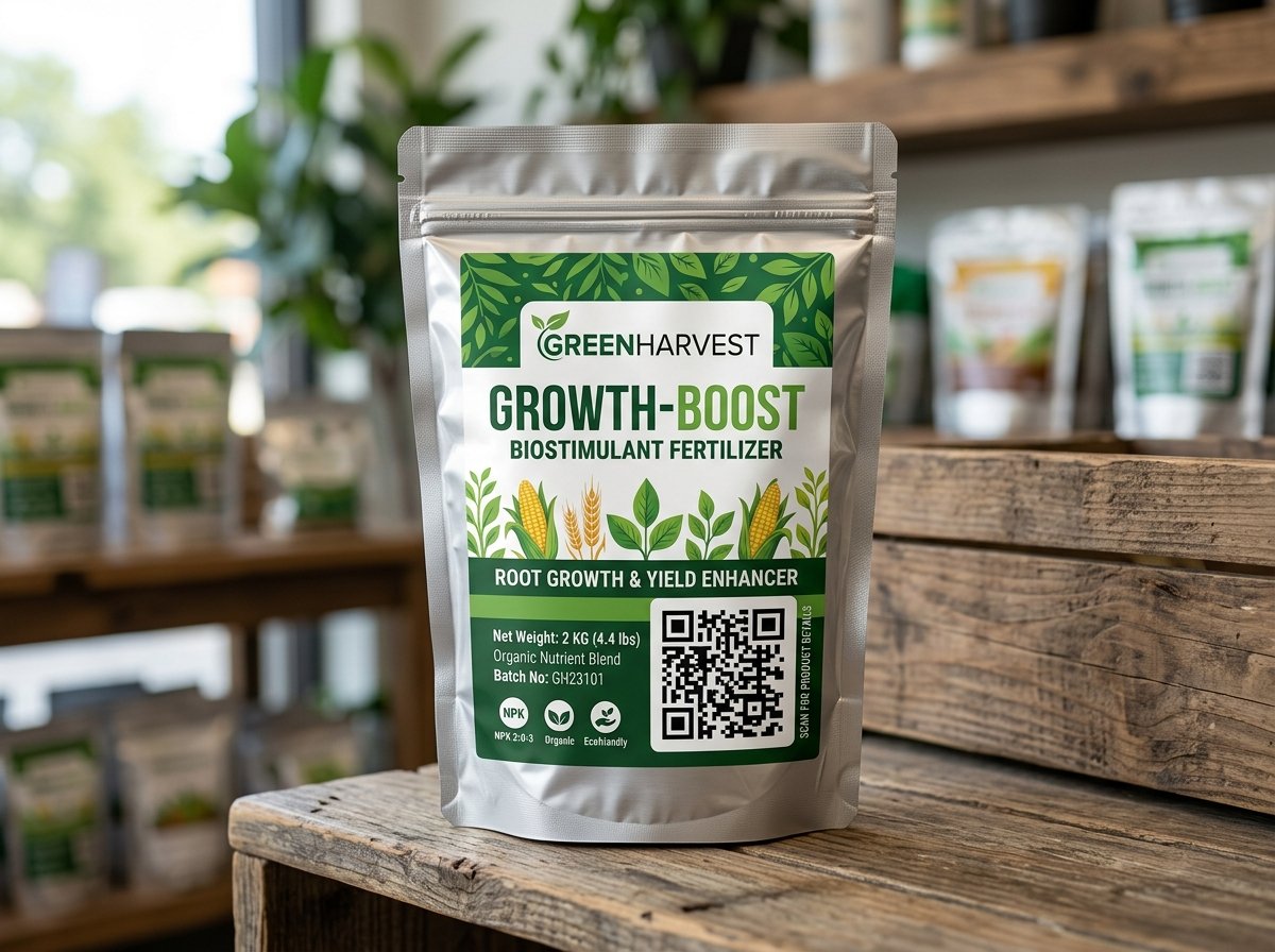 Growth-Boost Biostimulant Foil Pouch with printed QR code